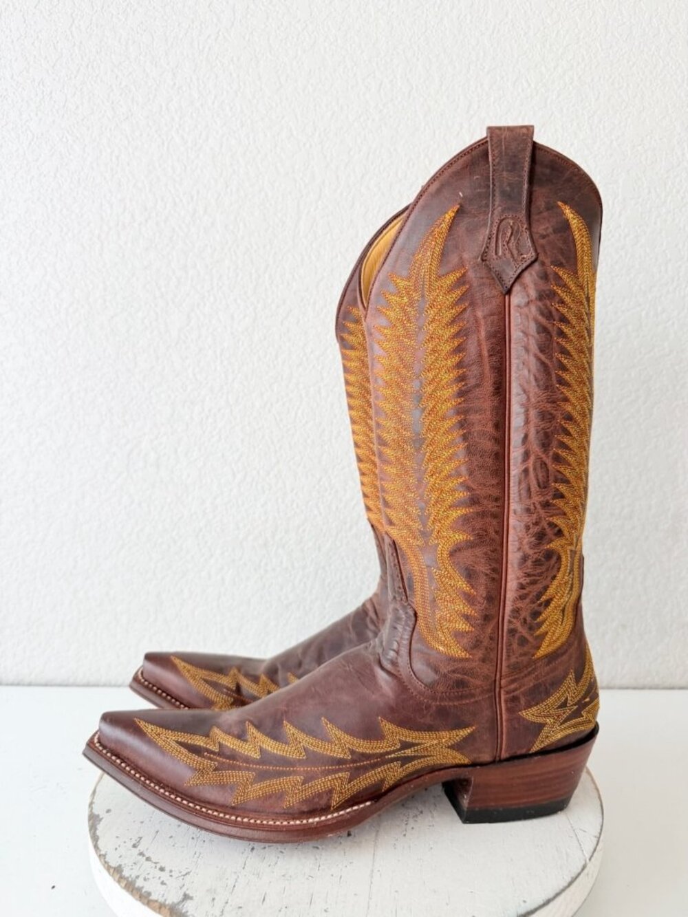 Rod Patrick Womens Brown Tall Cowboy Boots Gold Embroidery Snip Toe Leather 9AA - Picture 4 of 11